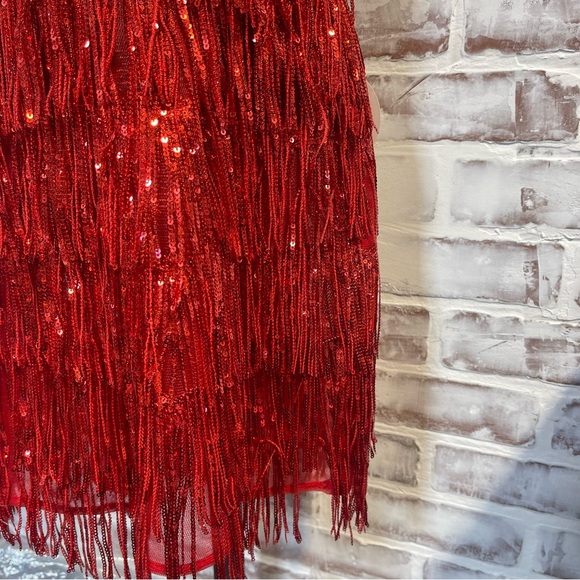 Luxxel Vibrant Red sequin fringe hoco Dress large - Picture 3 of 6